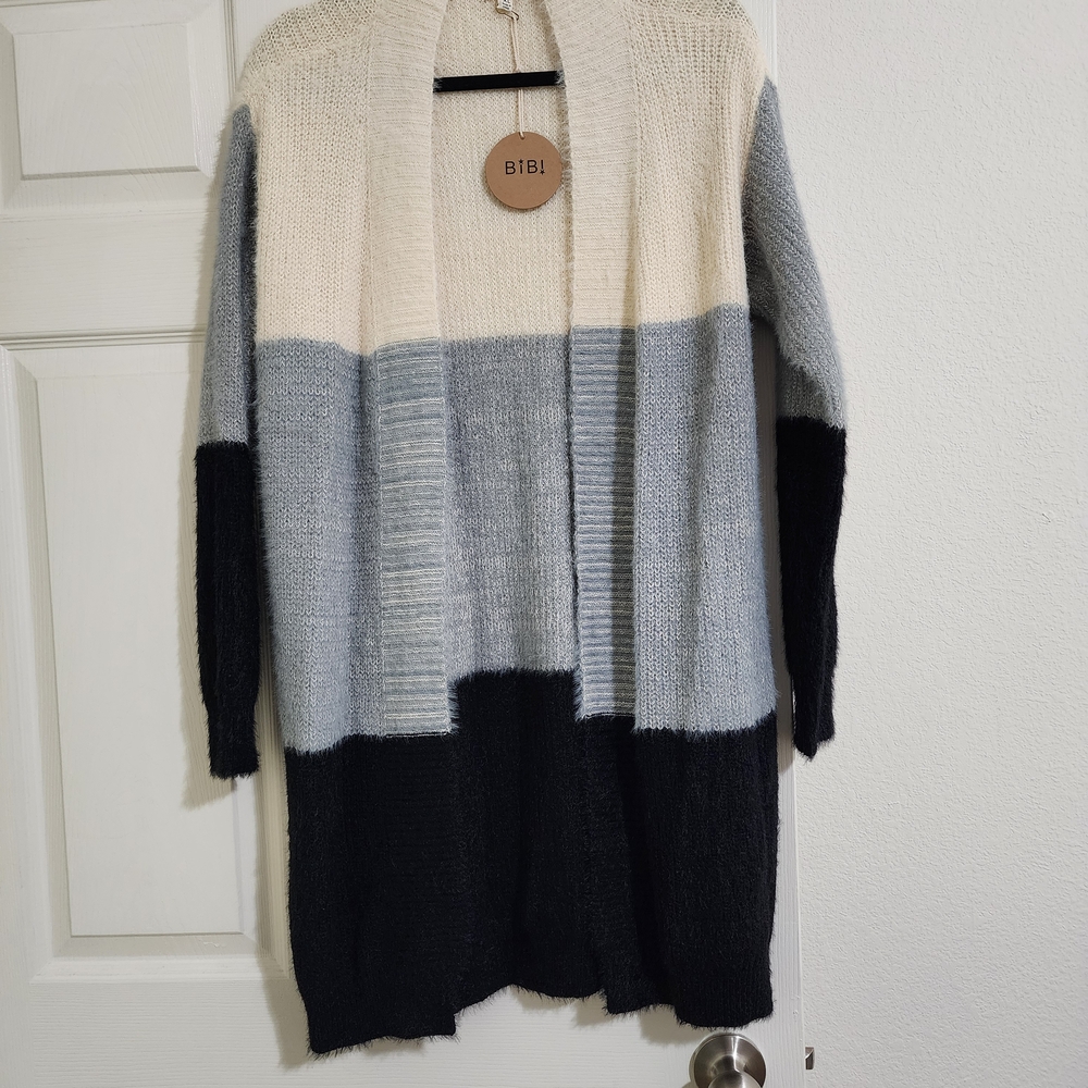 BIBI Women's Color Block Cardigan Sweater - Black, Gray, Cream Size XL NWT